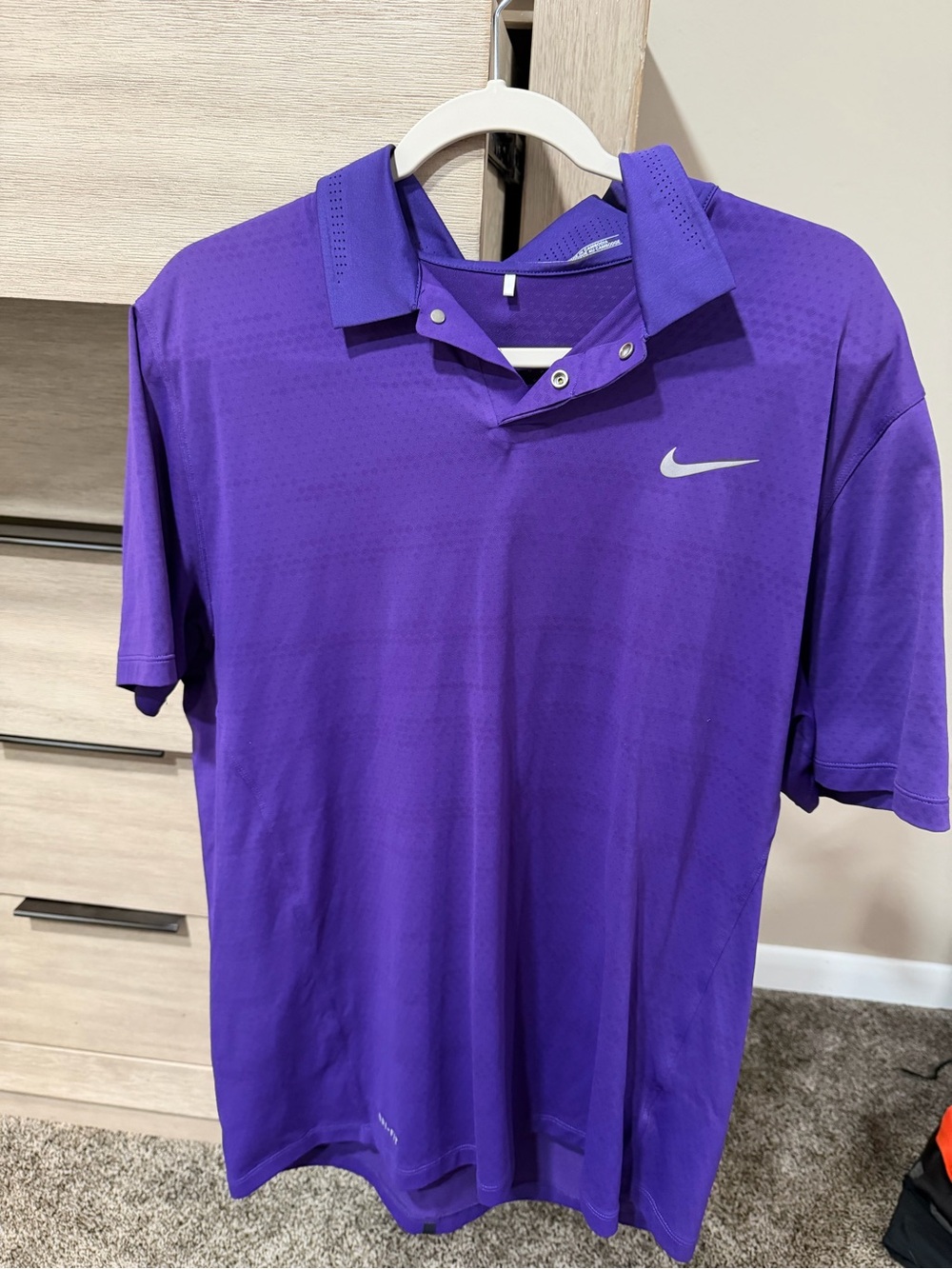 Nike Tiger Woods Collection Polo Shirt Men's Large Purple Dri-FIT Snap Golf